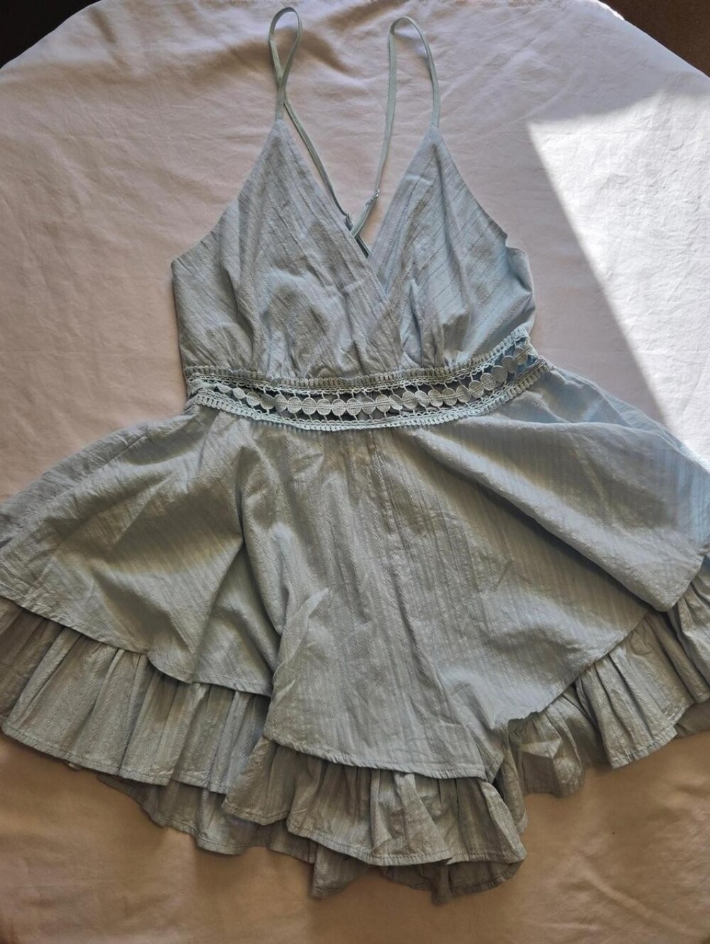 SHEIN Light Blue Ruffle Romper - Picture 3 of 6
